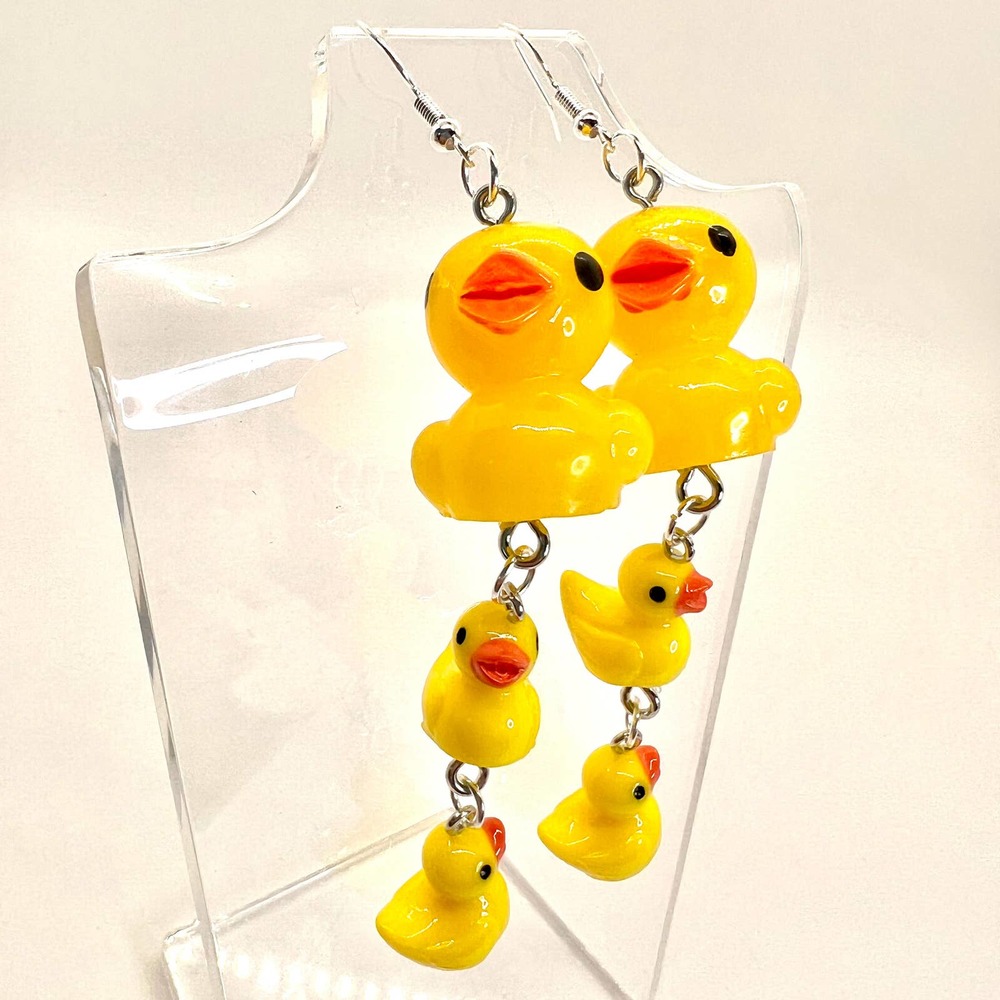 Large Rubber Duck Family Chain Earrings - Farm Earrings - Zoo Earrings - Picture 5 of 10